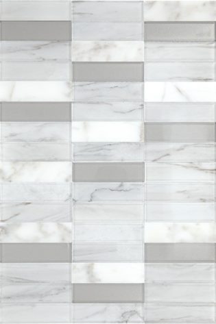 White Carrara & Glass Straight Stack Tile