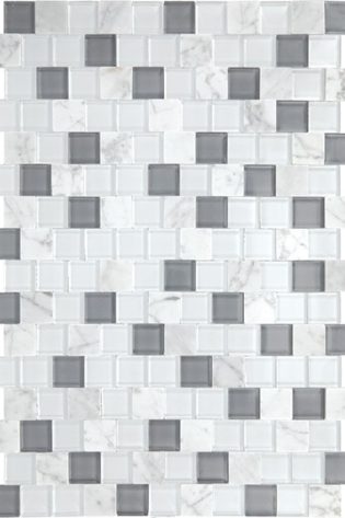 White Carrara & Glass Brick Joint 1 x 1 Tile