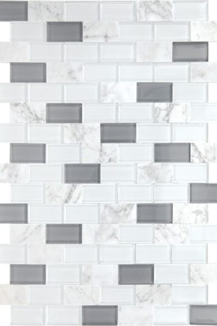 White Carrara & Glass Brick Joint Tile
